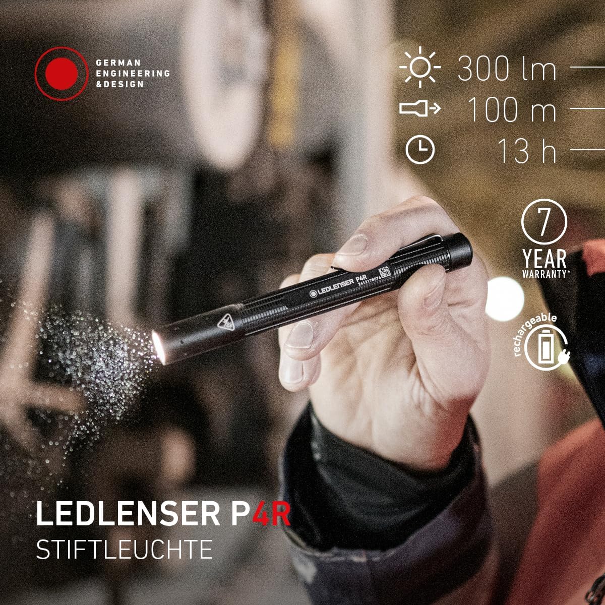 Thumbnail 1 de Ledlenser P4R LED wiederaufladbare Taschenlampe – kompakte, fokussierbare Leuchte für Werkstatt und Klinik