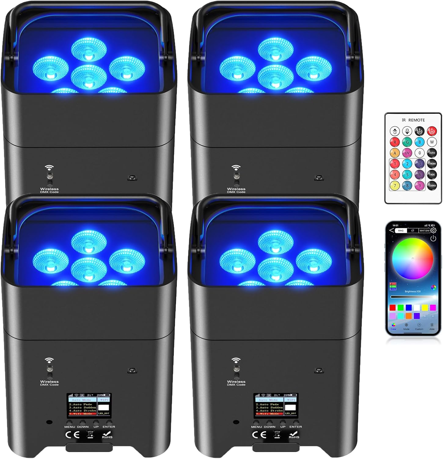 Thumbnail 6 de PUZILOZA Flightcase: Valigetta portatile per 6 pezzi con batterie incorporate da 108 W APP Par LED (senza luce)