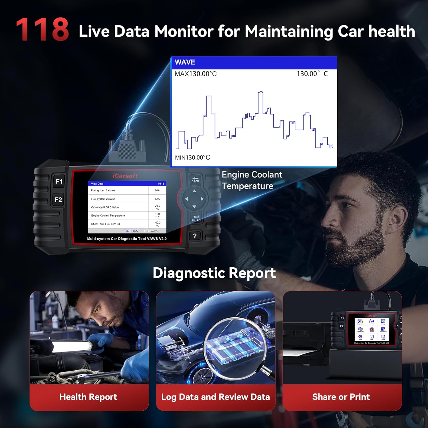 Thumbnail 4 de iCarsoft VAWS V2.0 OBD2 Scanner for VW/AUDI/Skoda/SEAT with Full System Diagnostics and Lifetime Updates