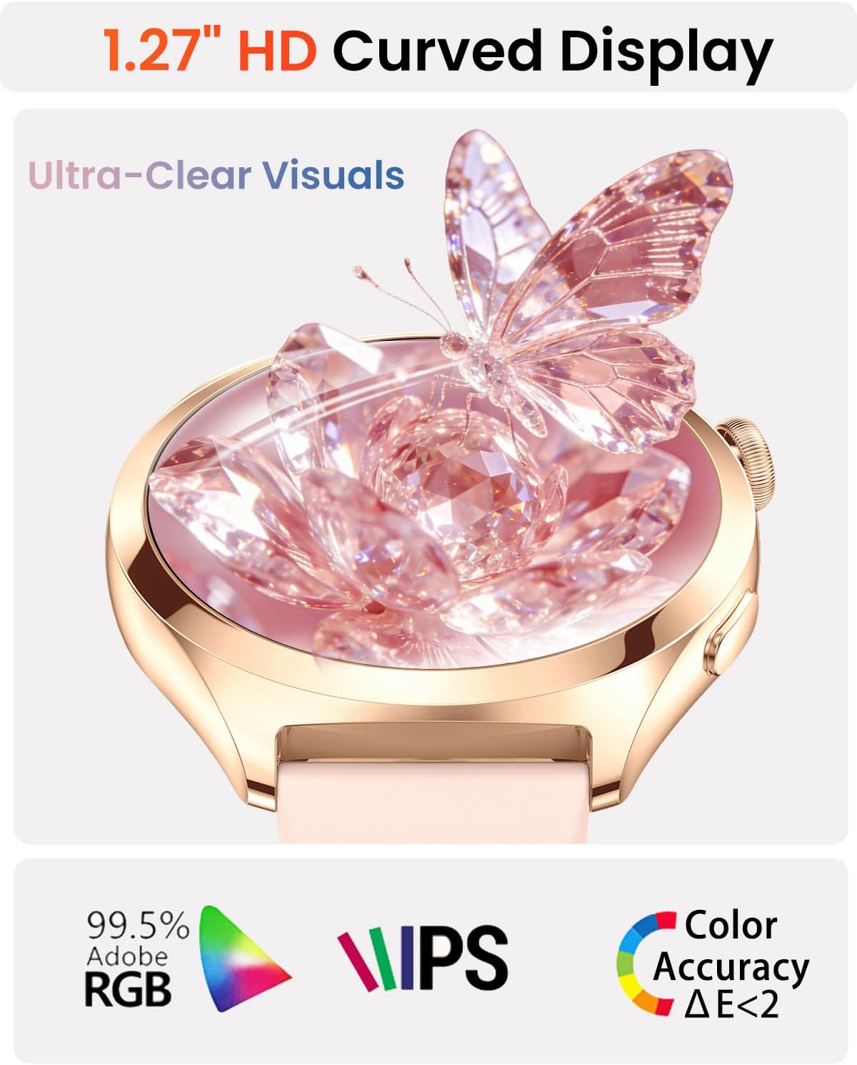 Detalle de Fitonme Smart Watches for Women (Rose Gold) with Bluetooth Calling, 1.27″ HD Curved Display