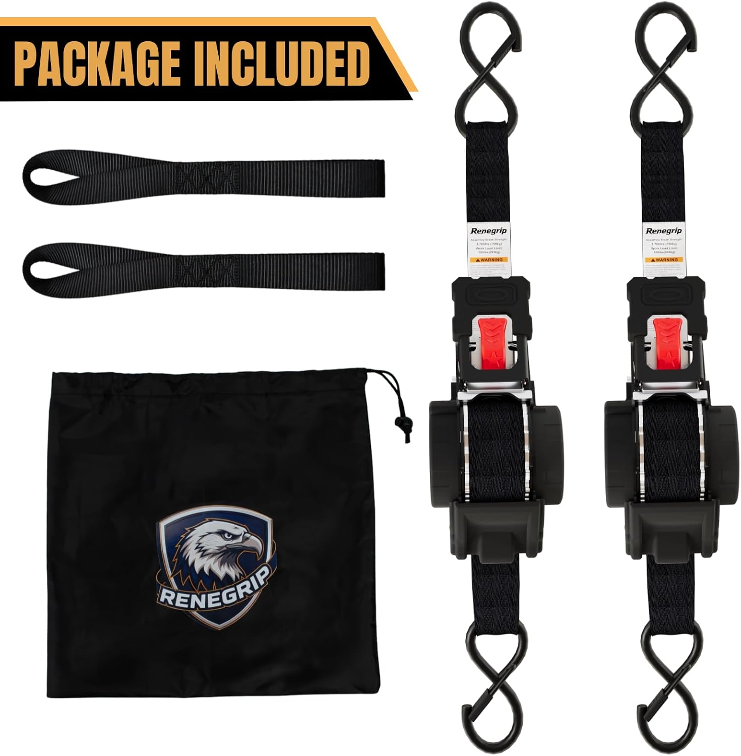 Detalle 1 de Renegrip RG-RRS-SET Retractable Ratchet Straps, 12 ft, 1-Inch, 2-Pack