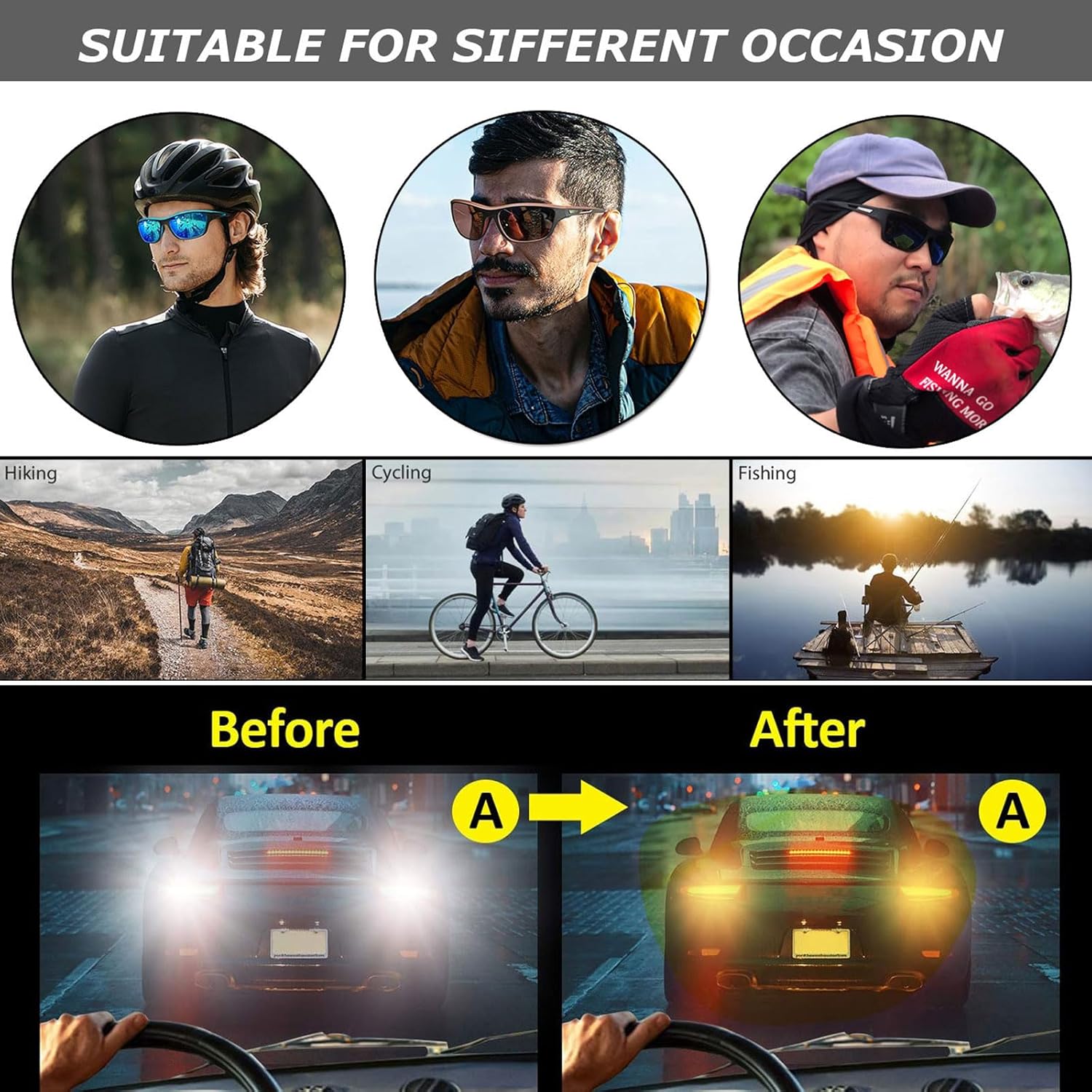 Thumbnail 1 de Perfectmiaoxuan Occhiali da sole polarizzati per guida notturna con lenti gialle antiriflesso (UV400)