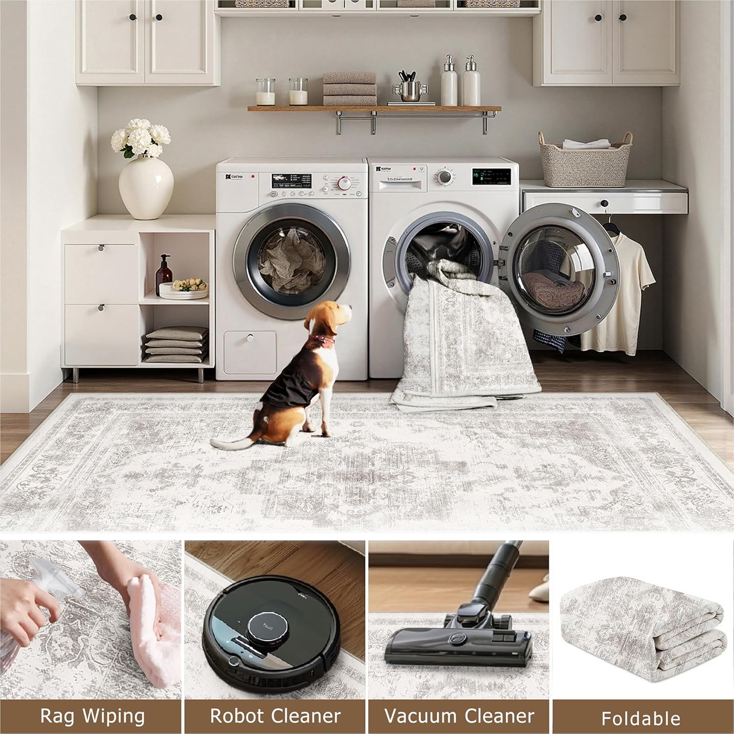 Thumbnail 3 de HUGEAR Vintage Grey Rug 240x300cm | Large, Washable, Non-Slip Living Room Carpet