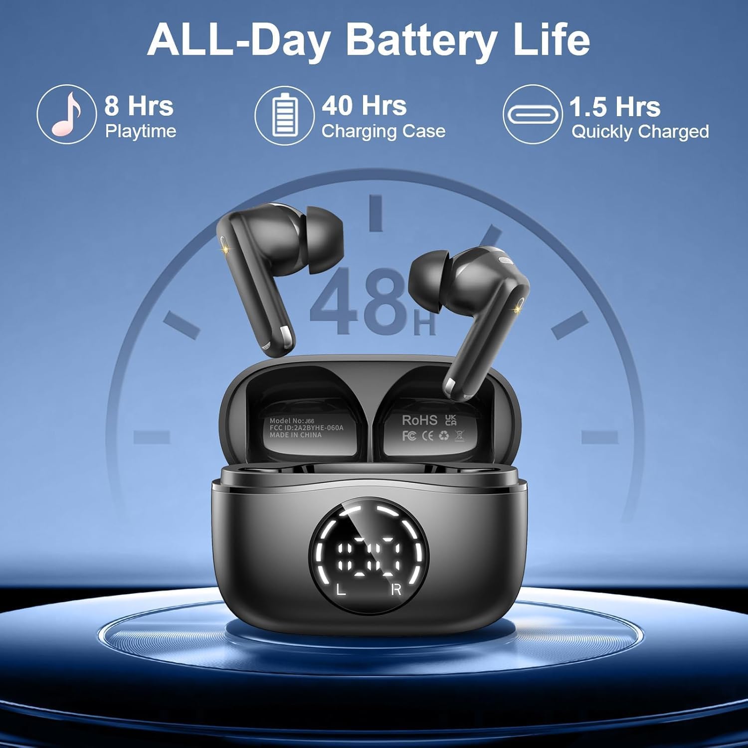 Detalle de 2026 Bluetooth Kopfhörer – Kabellose In-Ear mit 56 Std Spielzeit, IP7, ENC Mikrofonen & LED-Anzeige