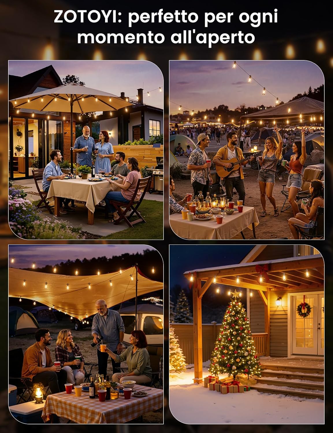 Thumbnail 6 de ZOTOYI catena luminosa solare da esterno 10+1 luci LED da 9 metri con pannello solare e USB-C, 4 modalità, IP65