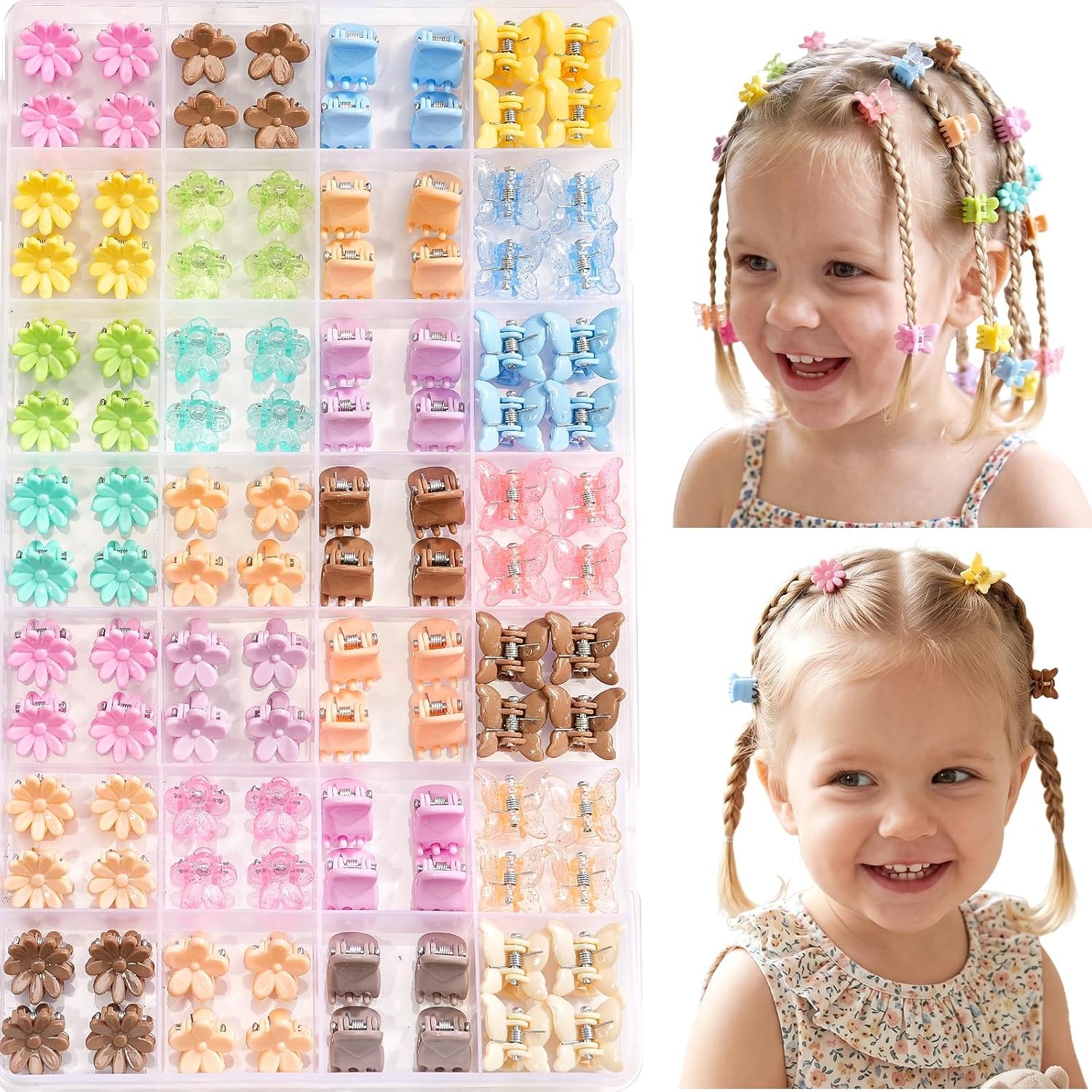 Detalle 2 de CÉLLOT 112-Piece Baby Hair Clips, Mini Flower & Butterfly Claws, 28 Colors