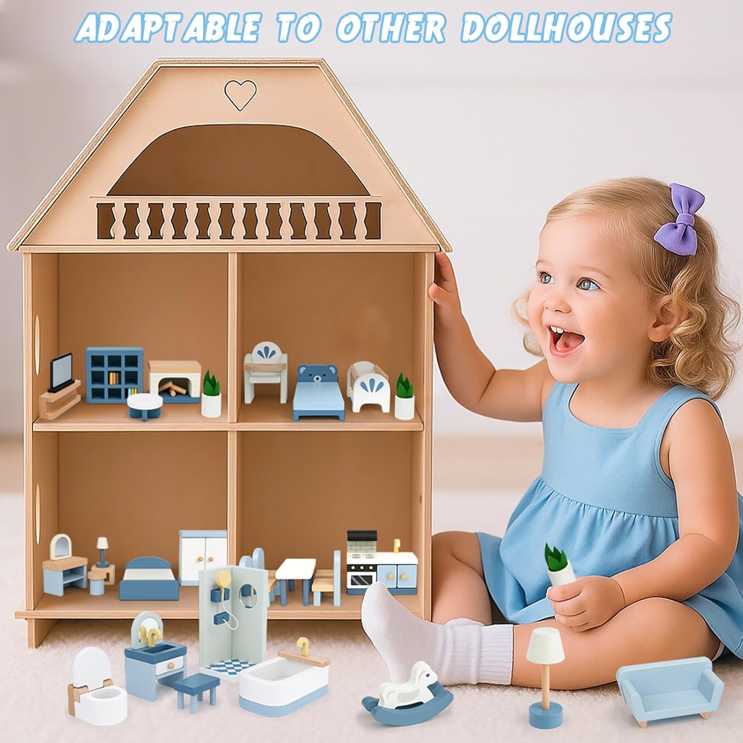 Thumbnail 4 de Wooden Dollhouse Furniture Set (32 pcs) – Solid wood miniature rooms and accessories for 1:12 dollhouses, age 3+