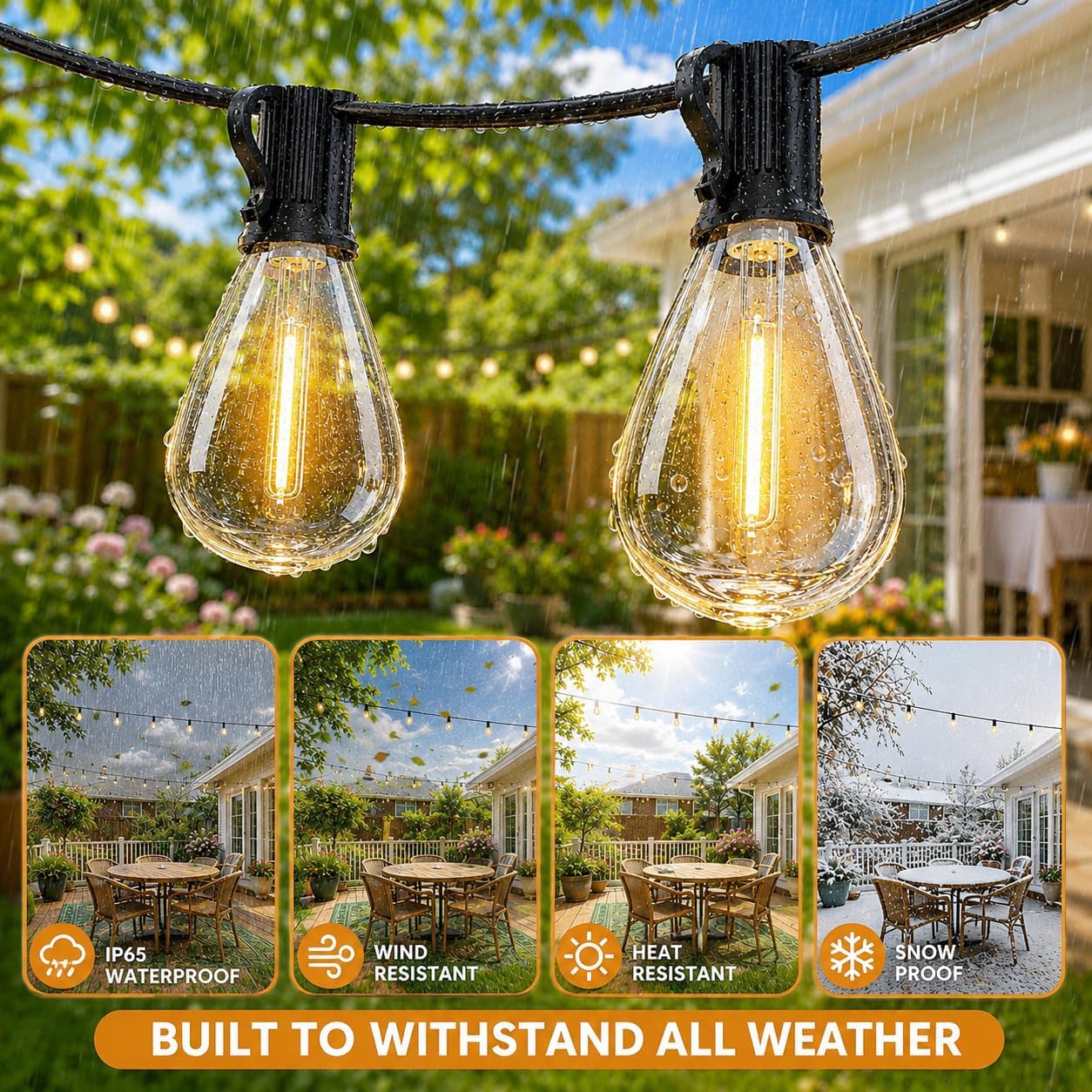 Detalle 2 de SUXWIC S11 200 ft LED Outdoor String Lights, 2700K Warm White, IP65
