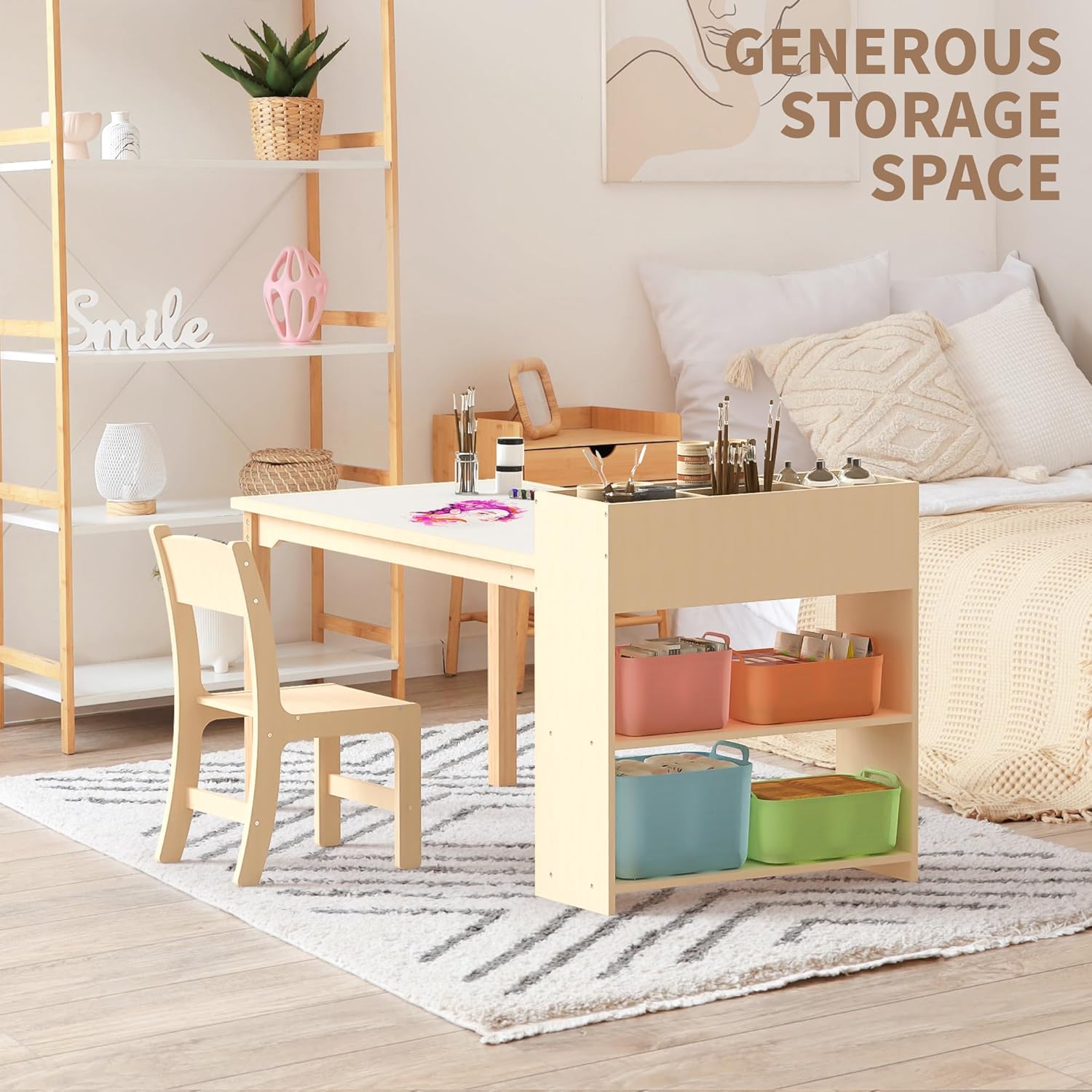 Thumbnail 4 de Puecrof Children’s Wooden Desk and Chair Set 1