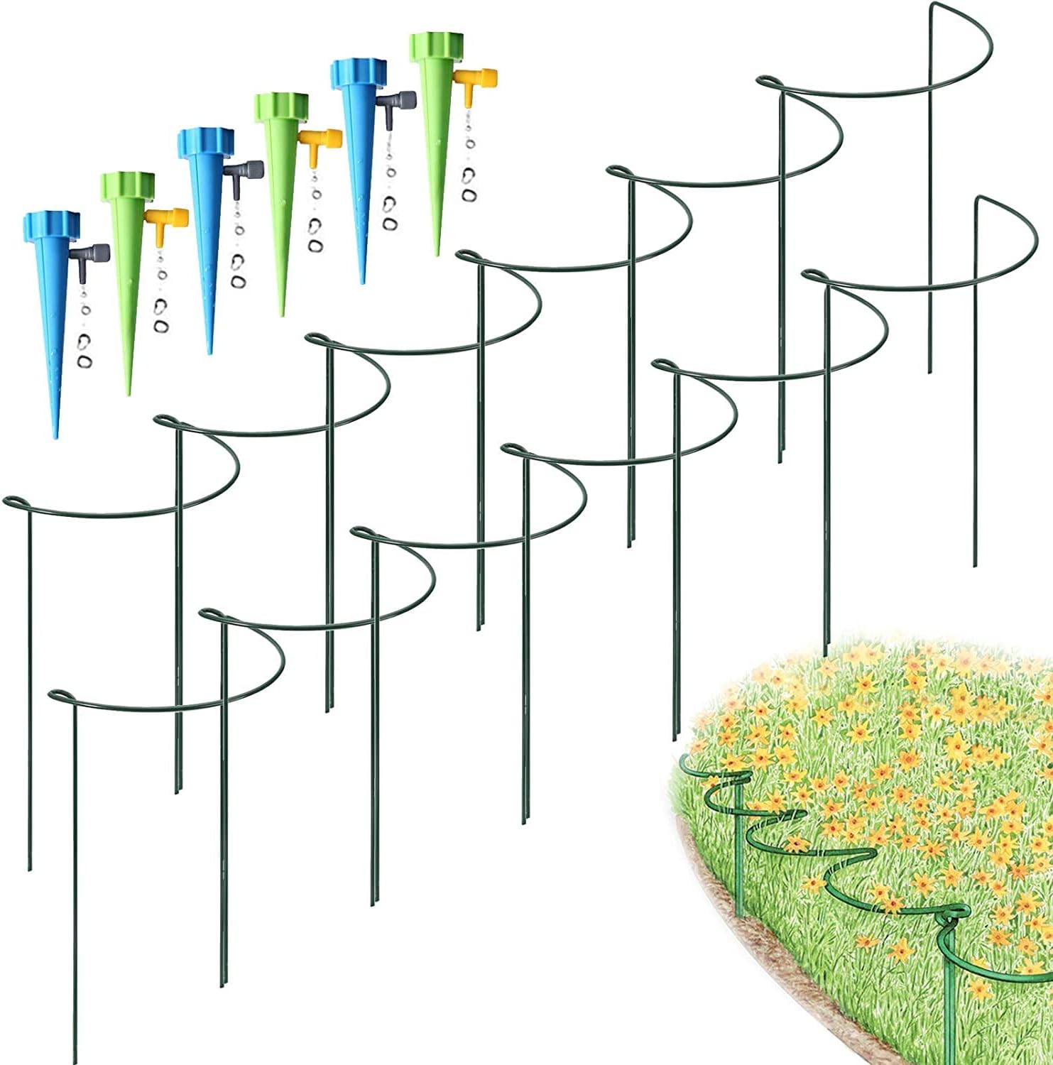 Thumbnail 6 de 12 Pack Half Round Garden Plant Support Stakes with Interlinking Rings (25x40cm)