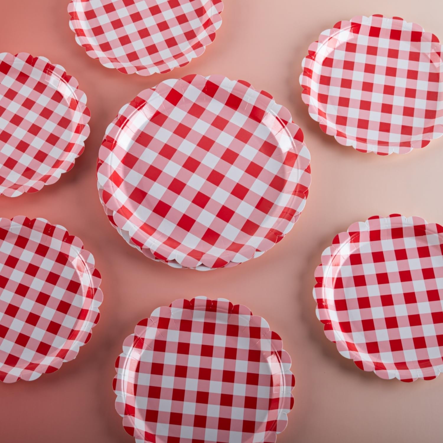 Thumbnail 6 de PHUNAT 25-Guests Party Plates Cups and Napkins Set with Red Gingham Edge