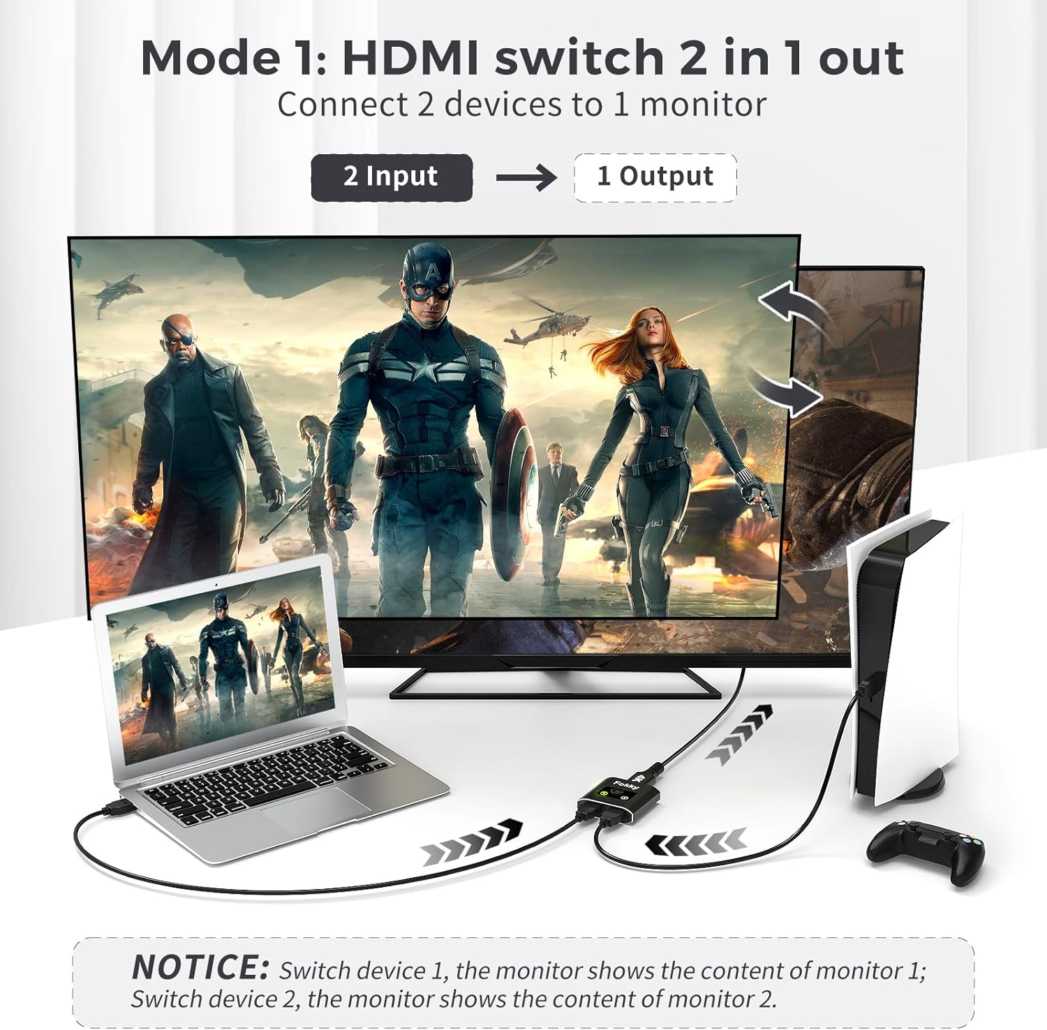 Thumbnail 4 de Fokky 4K@60Hz bidirectional HDMI switch, 1 in 2 out or 2 in 1 out (HDMI 2.0, aluminium body)