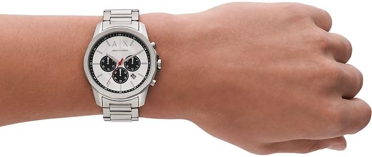 Detalle de Armani Exchange Montre pour Hommes argentée – Chronographe quartz, boîtier 44 mm et bracelet acier