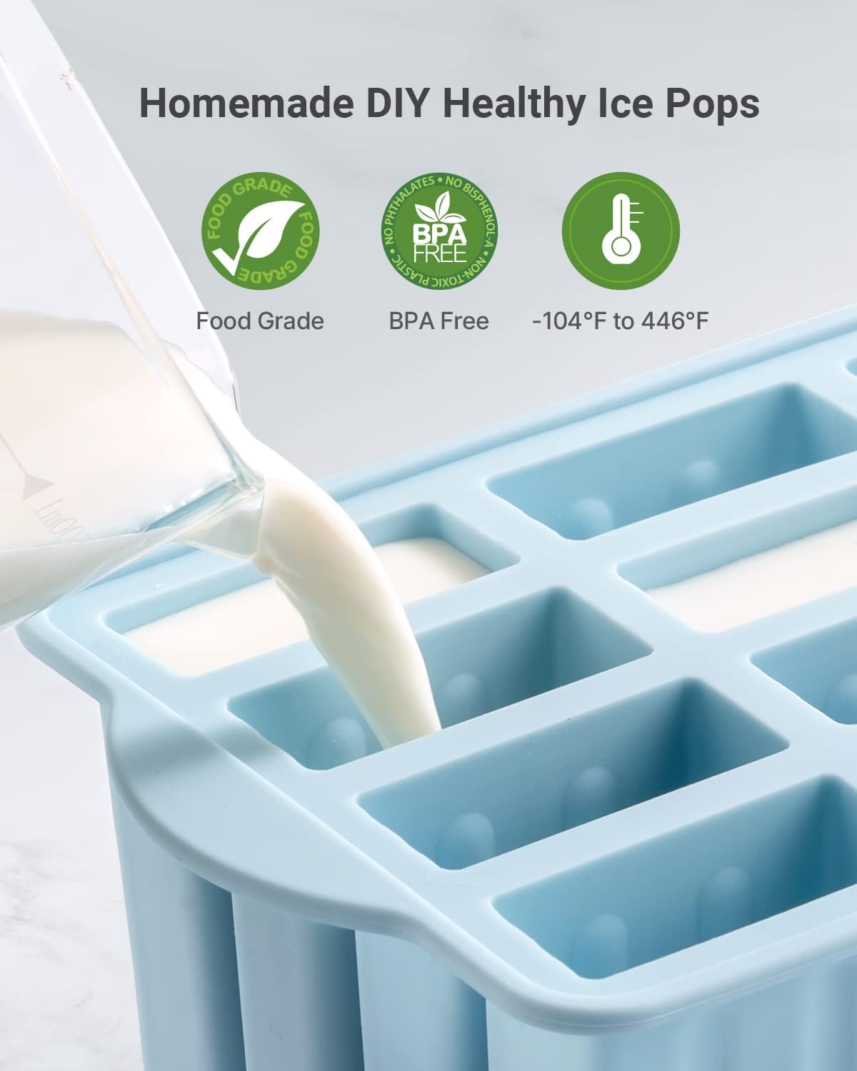 Detalle 2 de MEETRUE 12-Piece Silicone Popsicle Molds Kit with Sticks, Bags, and Cleaning Brush