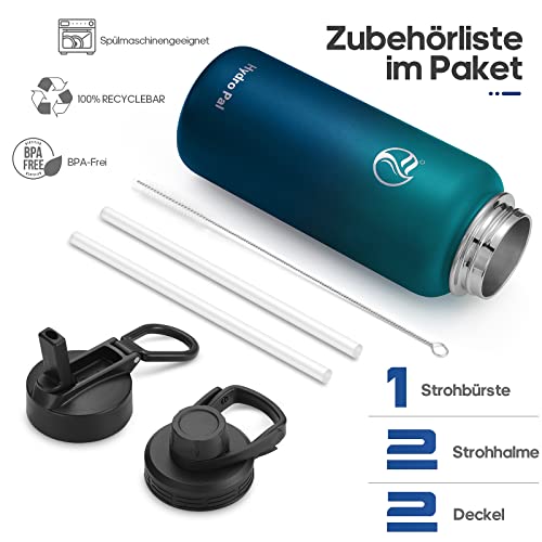 Detalle 2 de HydroPal Edelstahl-Isolierflasche 1 l mit Strohhalm und zwei Deckeln