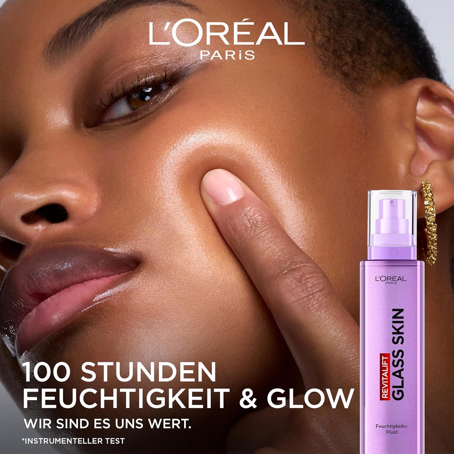 Detalle 2 de L’Oréal Paris Glass Skin Feuchtigkeits-Fluid mit Hyaluronsäure – Revitalift Filler, 70 ml