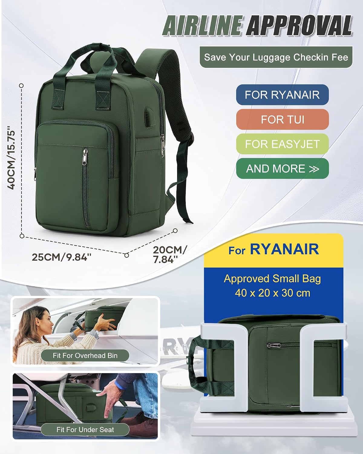 Thumbnail 1 de SZLX Vakuum-Rucksack fürs Flugzeug als Ryanair Handgepäck 40x20x25 inkl. Pumpe – Laptop-Fach & Schuhfach