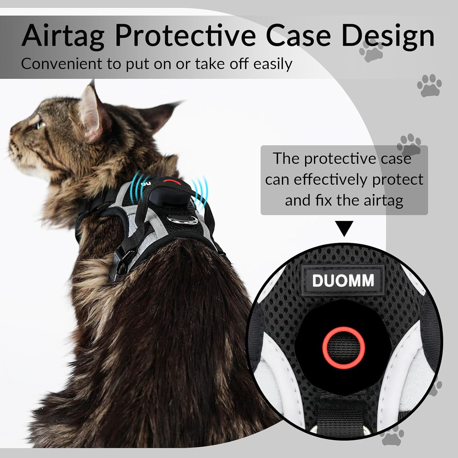 Detalle de Cat Harness and Leash Set with AirTag Holder – Escape-Proof, Adjustable Vest for Large Cats (Size L) with Reflective Strips