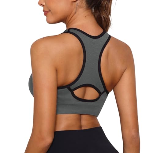 Detalle de Sykooria Brassière Sport Femme — Yoga, danse et sport avec coussinets amovibles (341-Noir+Gris+Bleu, S)