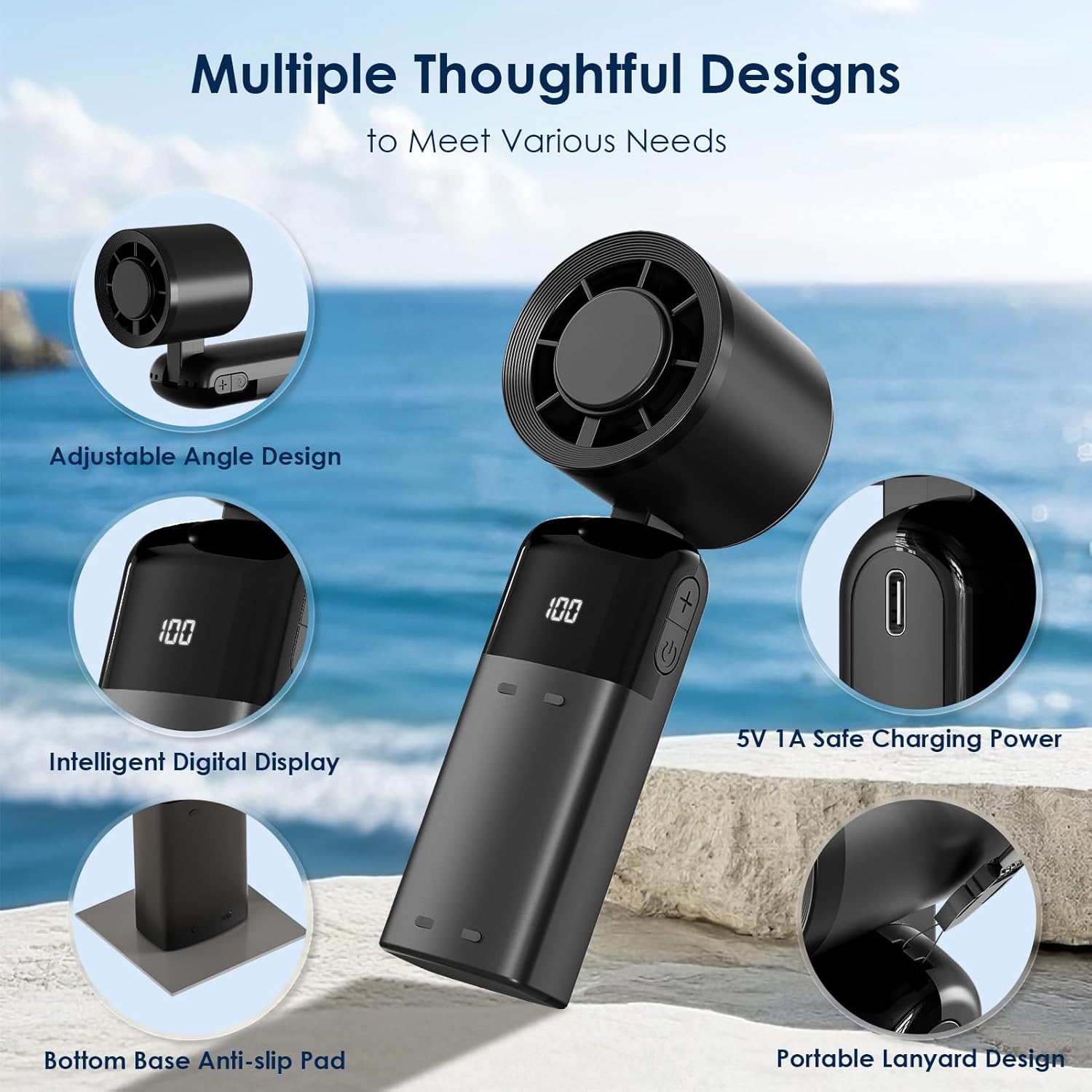 Detalle de Handheld Fan Portable: A compact personal cooling option with long-lasting battery