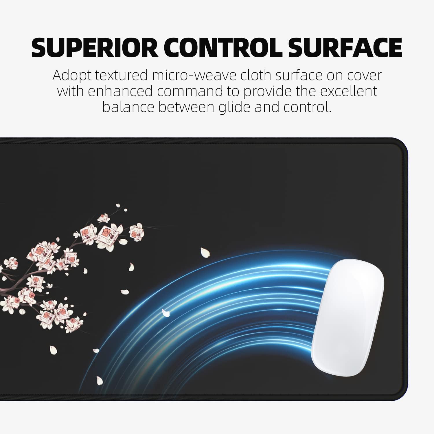Detalle de EFISH Black Japanese Plum Blossoms Extended Large Mouse Pad (31.5 x 11.8 x 0.12 inches)
