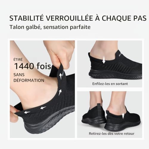 Detalle 2 de HKR Basket Femme Casual Basse Fitness Sneakers Respirantes – Noir, 38EU