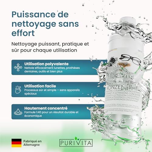 Detalle de PURIVITA Nettoyant Ultrasons Concentré pour Lunettes & Bijoux, 1L – Nettoyage en profondeur en douceur
