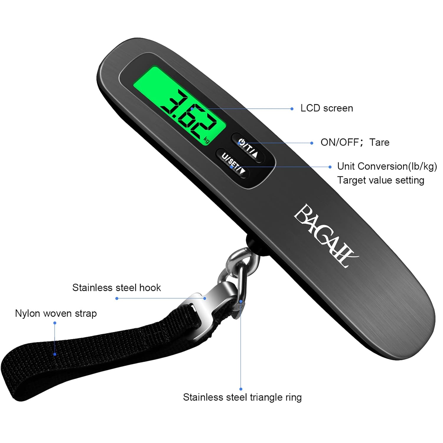 Thumbnail 1 de BAGAIL Bilancia per bagagli digitale con display LCD retroilluminato – 50 kg / 110 lb