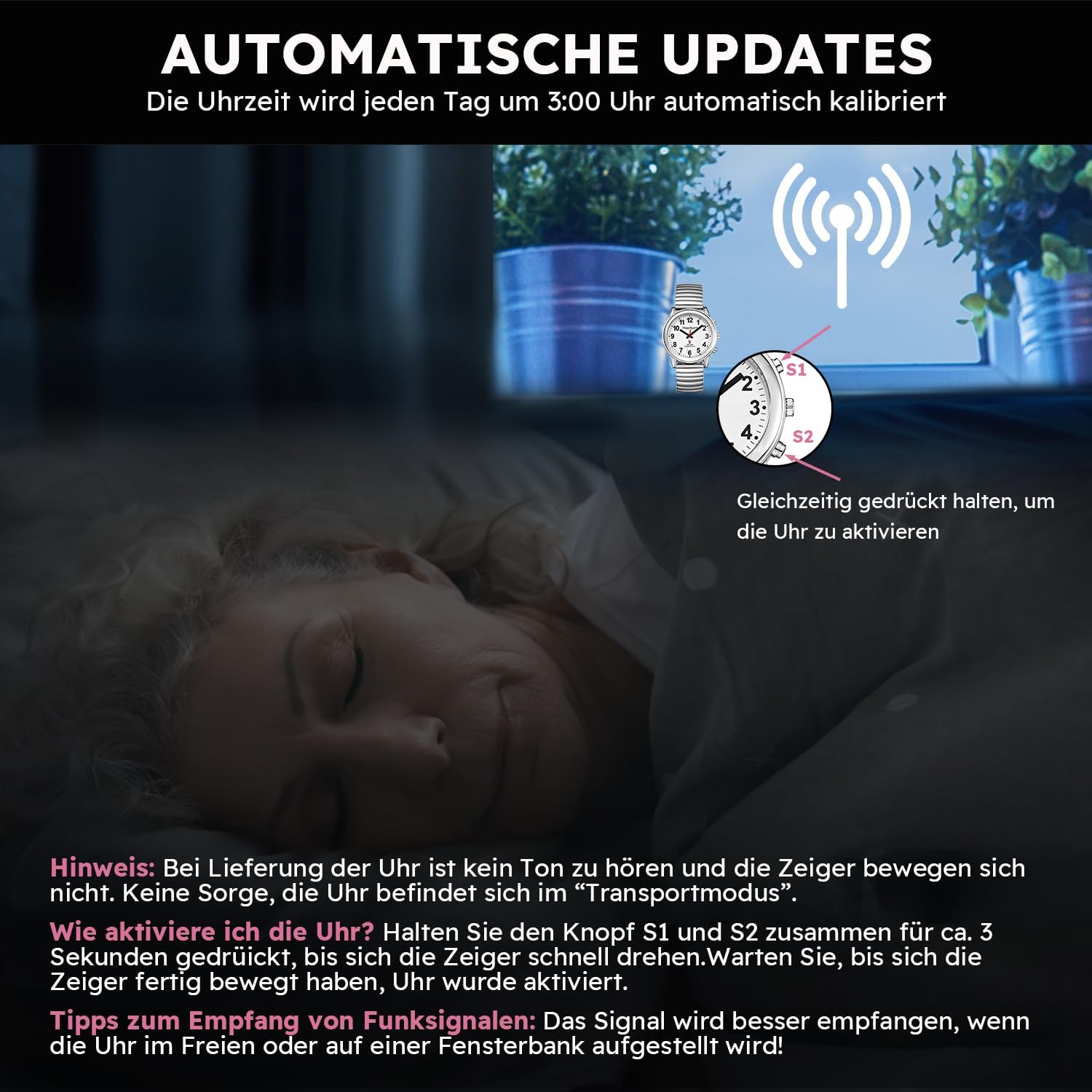Detalle de Hearkent Sprechende Uhr mit deutscher Sprachausgabe (DCF) für Senioren und Sehbehinderte