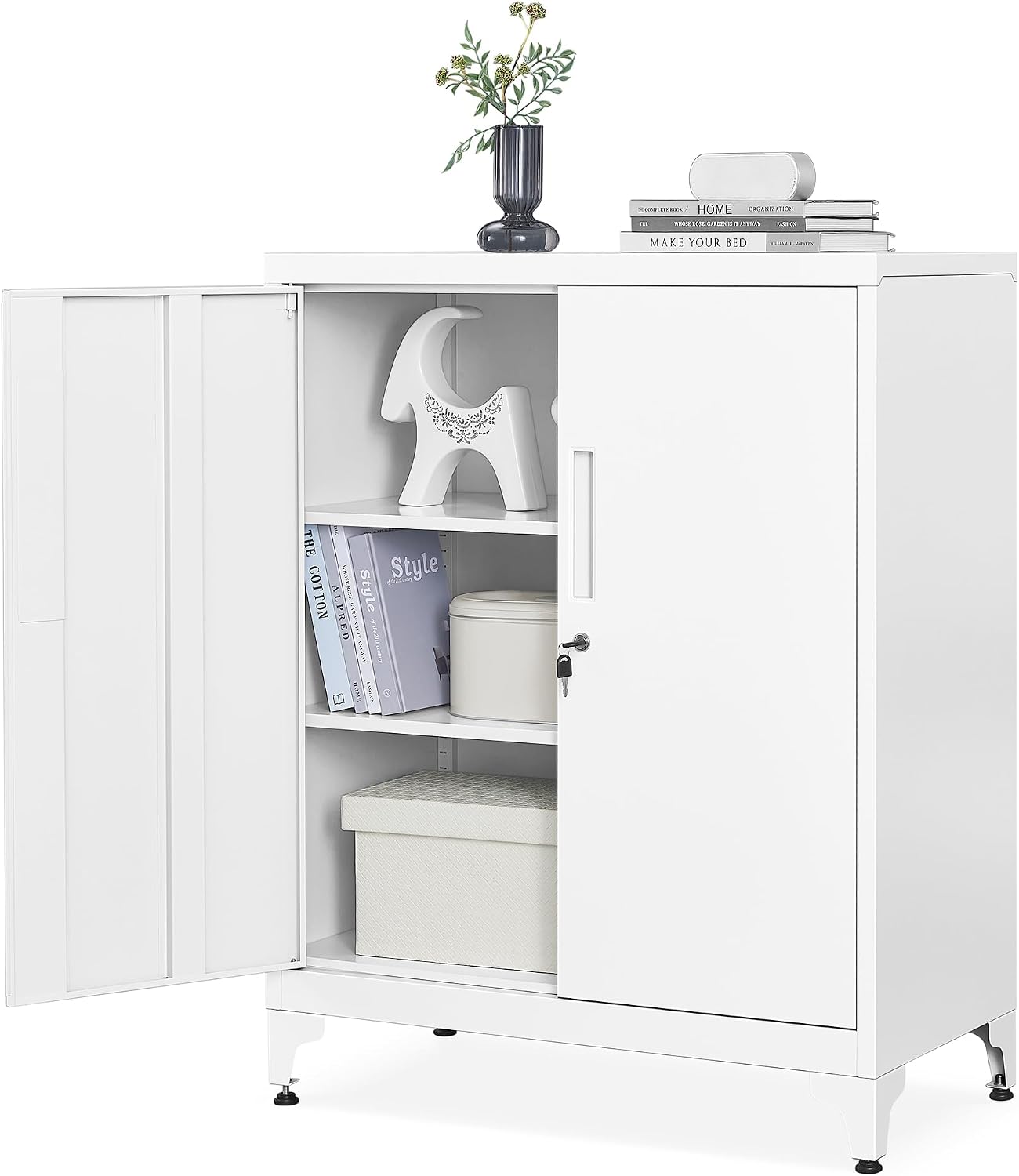 Detalle de SONGMICS Berend Collection OMC013W01 Steel Storage Cabinet, Lockable, Matte White