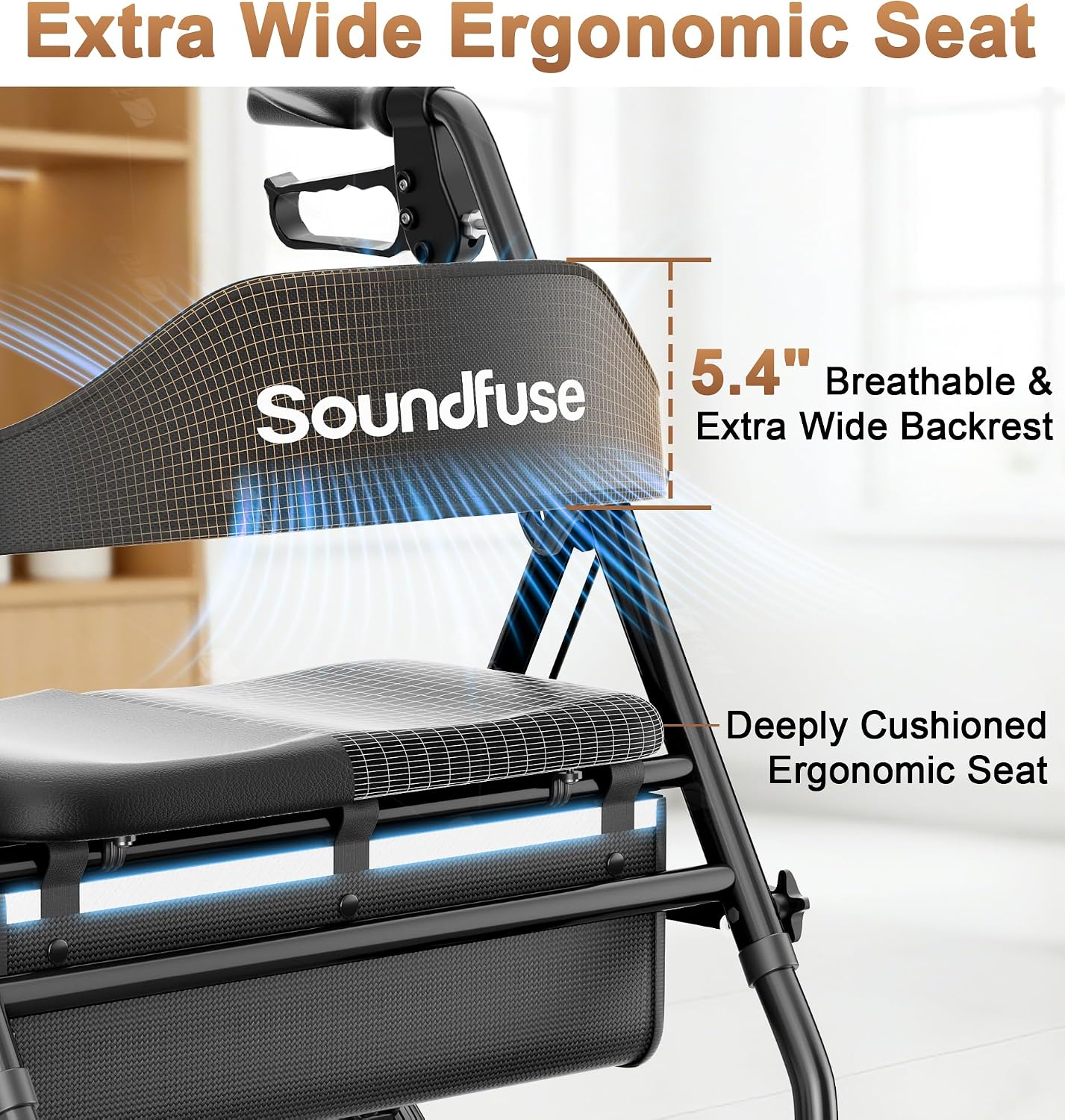 Detalle 2 de Soundfuse Bariatric Rollator Walker, 20-Inch Seat