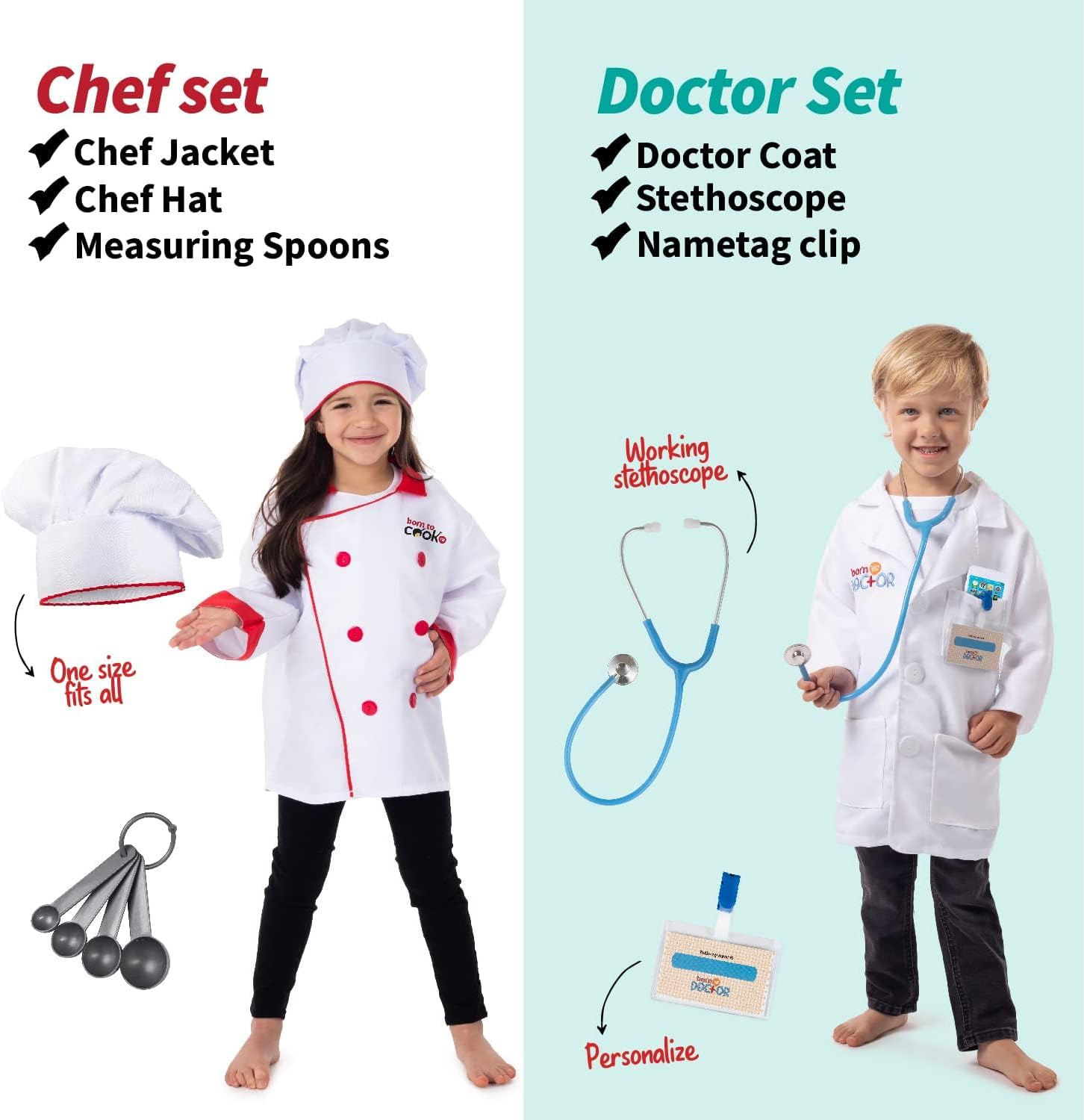 Thumbnail 2 de Born Toys 6-in-1 Toddler Dress Up Clothes Set (Ages 3–7) – Police, Firefighter, Doctor, Chef, Gardener & Explorer with Storage Box