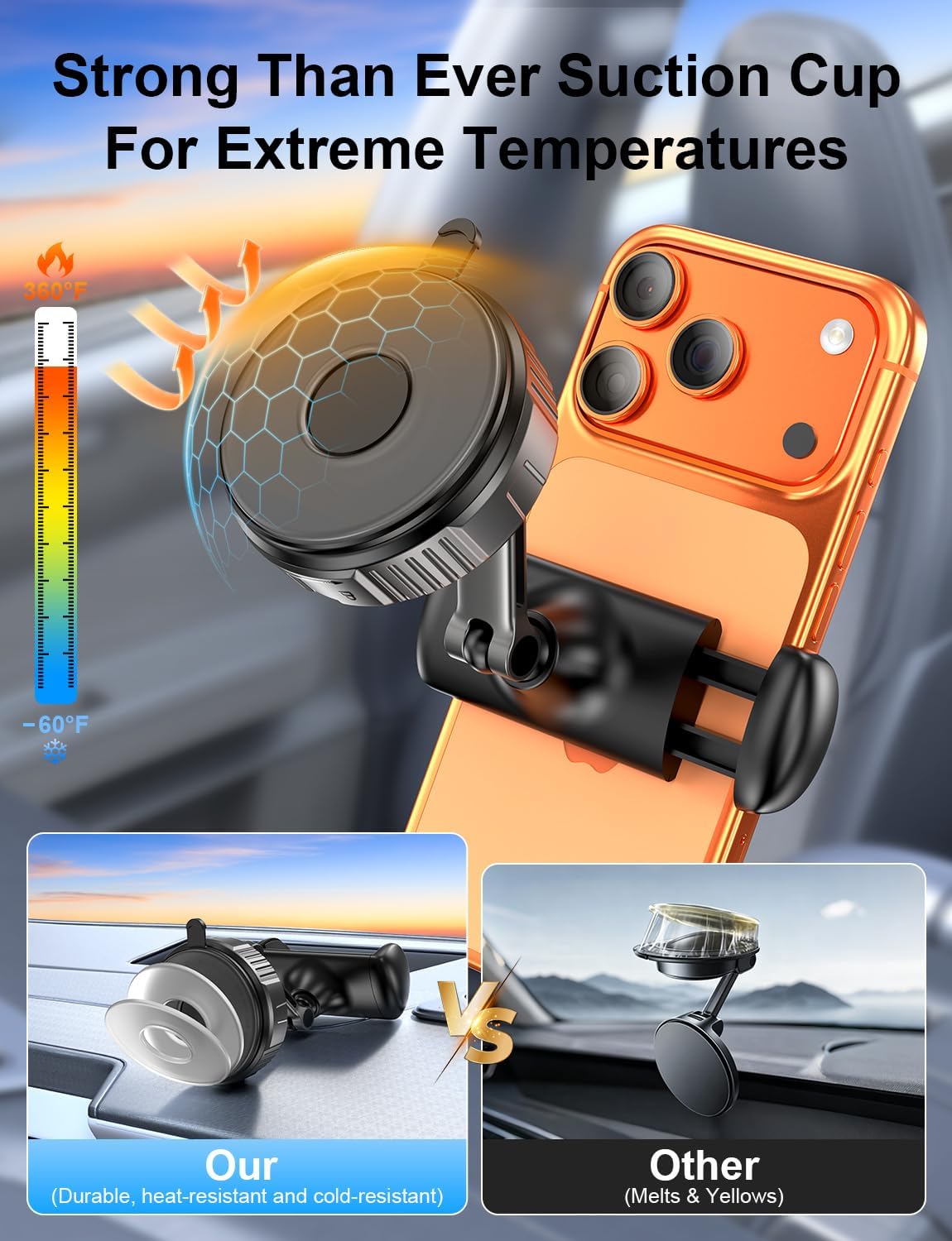 Detalle de bokilino Vacuum Suction Car Phone Mount with 360° Rotation and Nano Gel Base