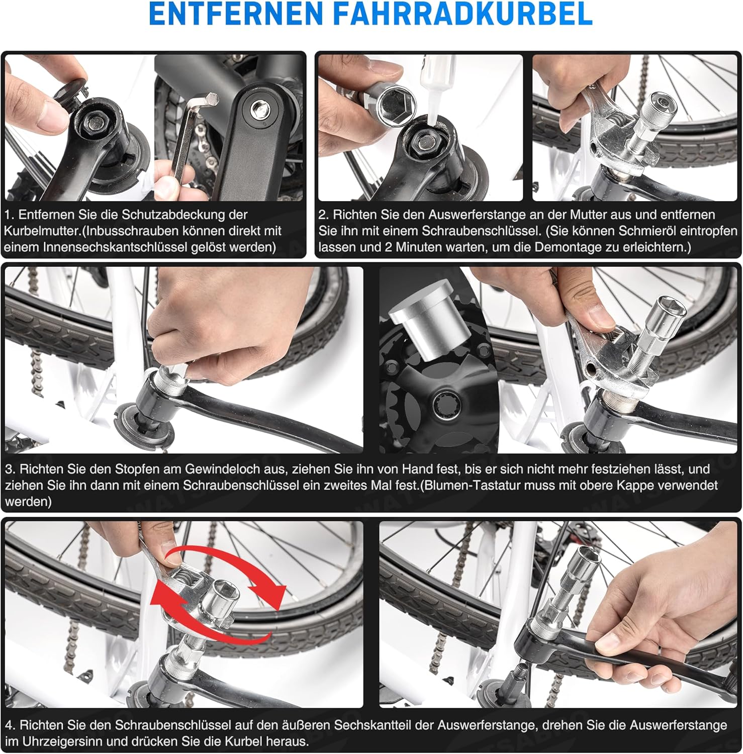 Thumbnail 3 de WATSABRO Kurbelabzieher für Fahrrad mit 14-mm Schlüssel (für ISIS/Octalink/Quad-Square & Powerspline, inkl. Öl & Fett)