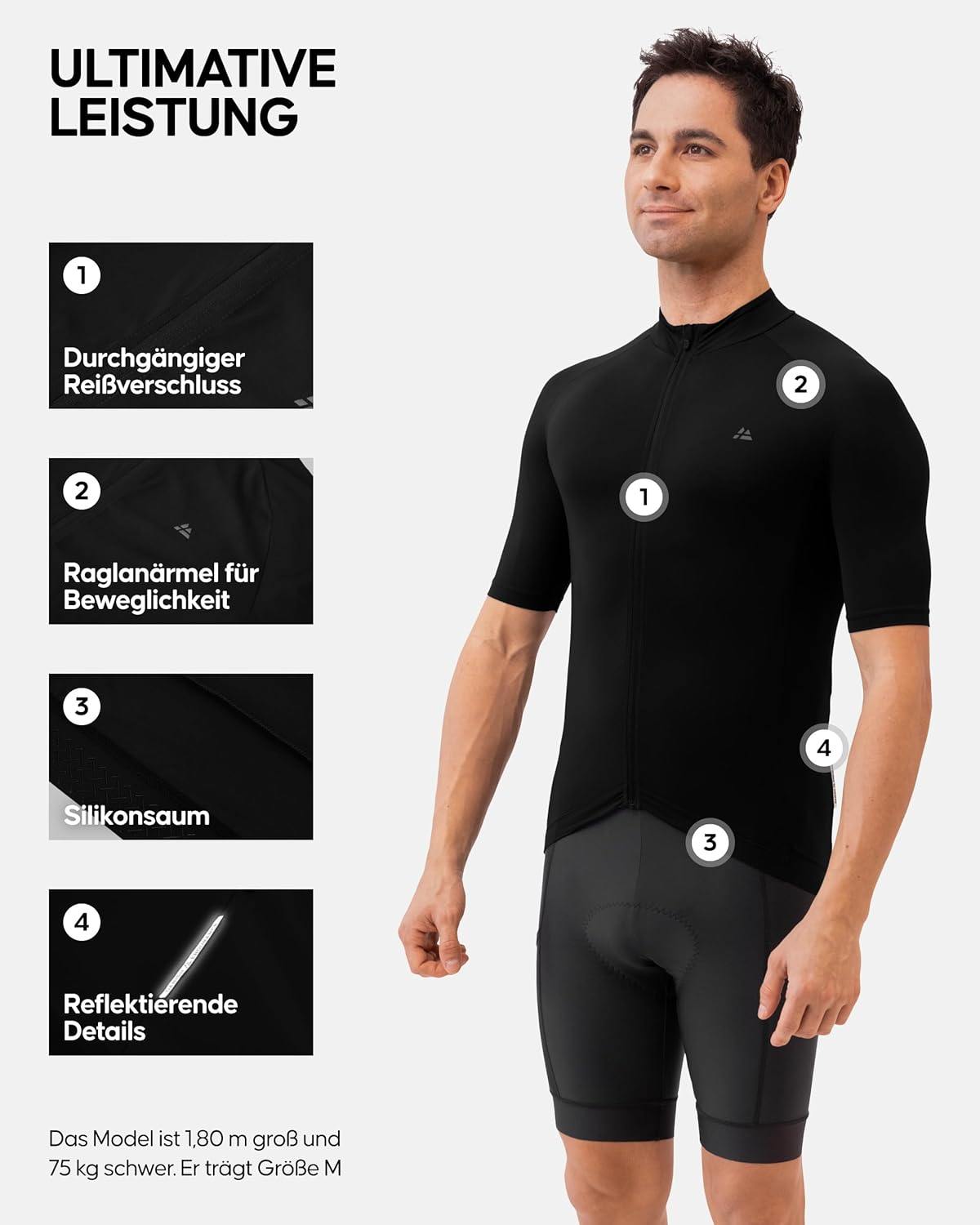 Detalle de DANISH ENDURANCE Kurzarm-Radtrikot Herren mit Reißverschluss und Taschen