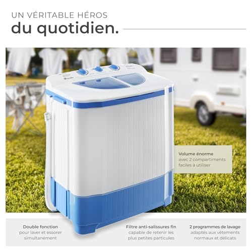 Detalle de tectake Mini Machine à laver Portable 2 en 1: lavage et essorage compact pour étudiant et voyage