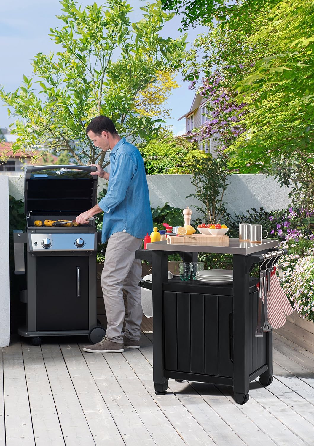 Detalle 2 de Keter BBQ Beistelltisch Unity Graphit 70x54x90 cm