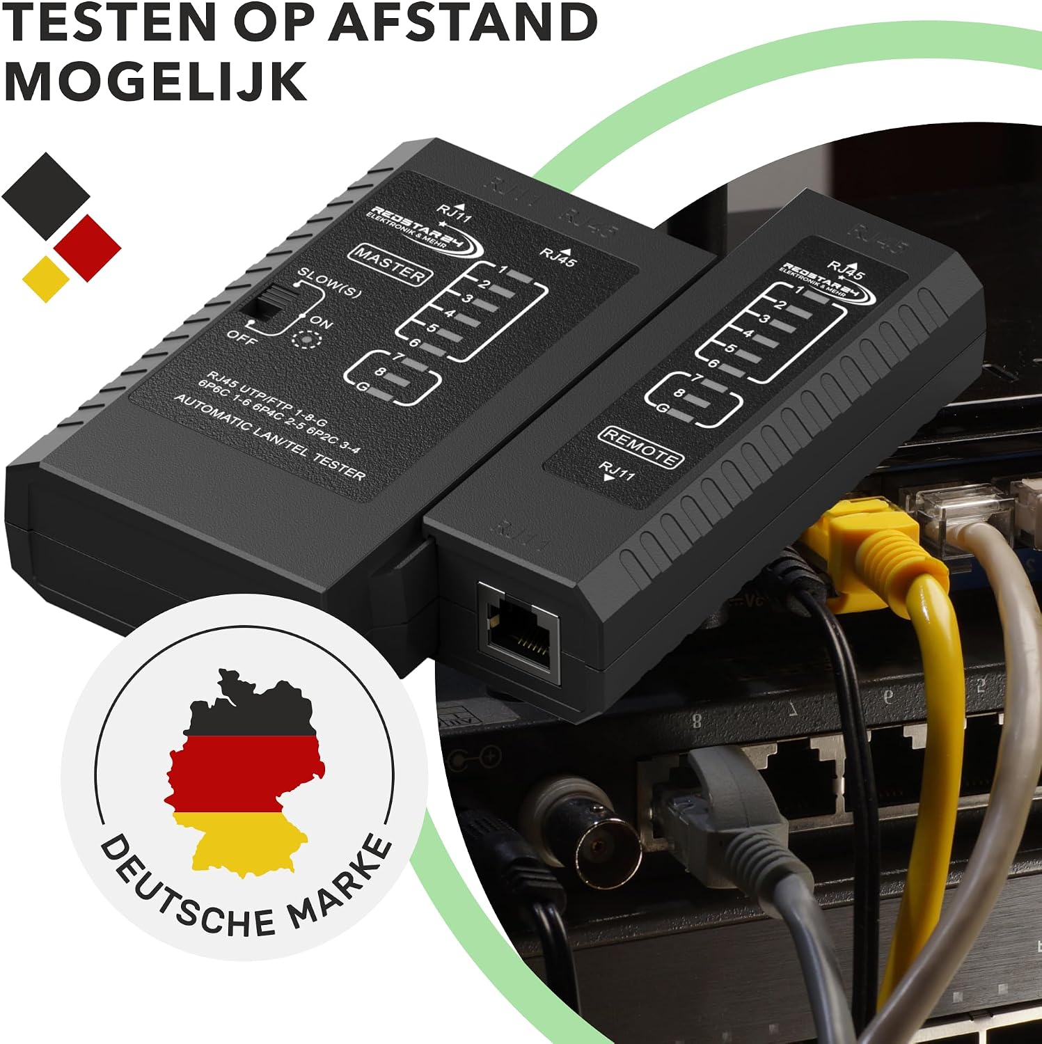 Detalle de RedStar24 RS-Netzwerktester LAN-kabeltester voor RJ11, RJ12 en RJ45 met ledcontrole
