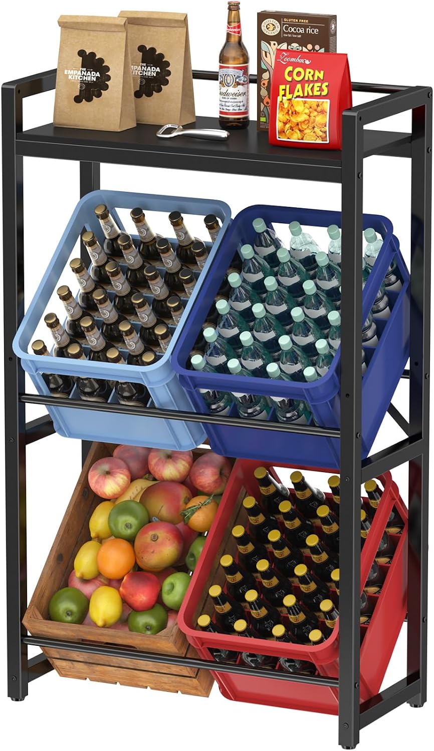 Detalle de Lifewit 24187 drankkrattenrek voor 4 kratten met bovenplank