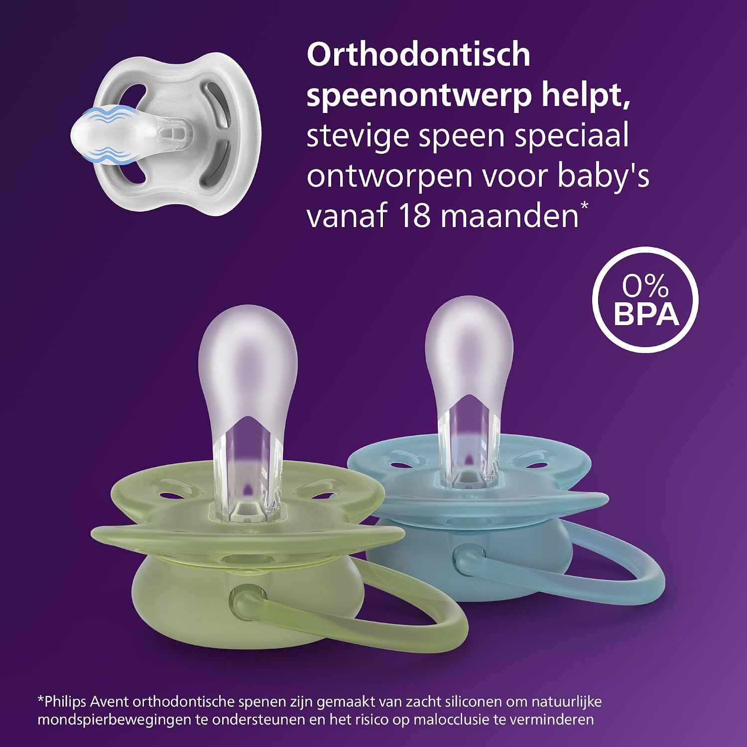 Detalle de Philips Avent Ultra Soft SCF093/08 fopspeen, 18+ maanden, siliconen, set van 4