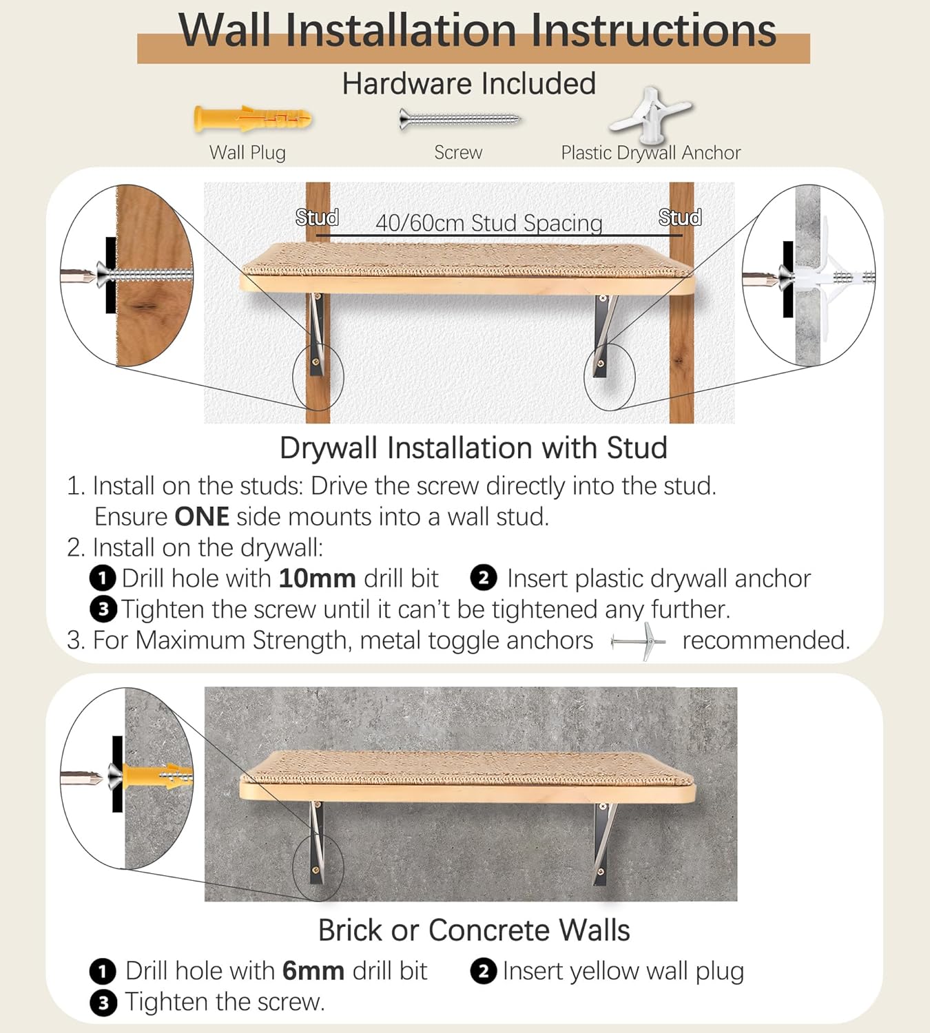 Thumbnail 4 de Cat Climbing Shelves wall mounted cat furniture set with wooden cats and 2 steps