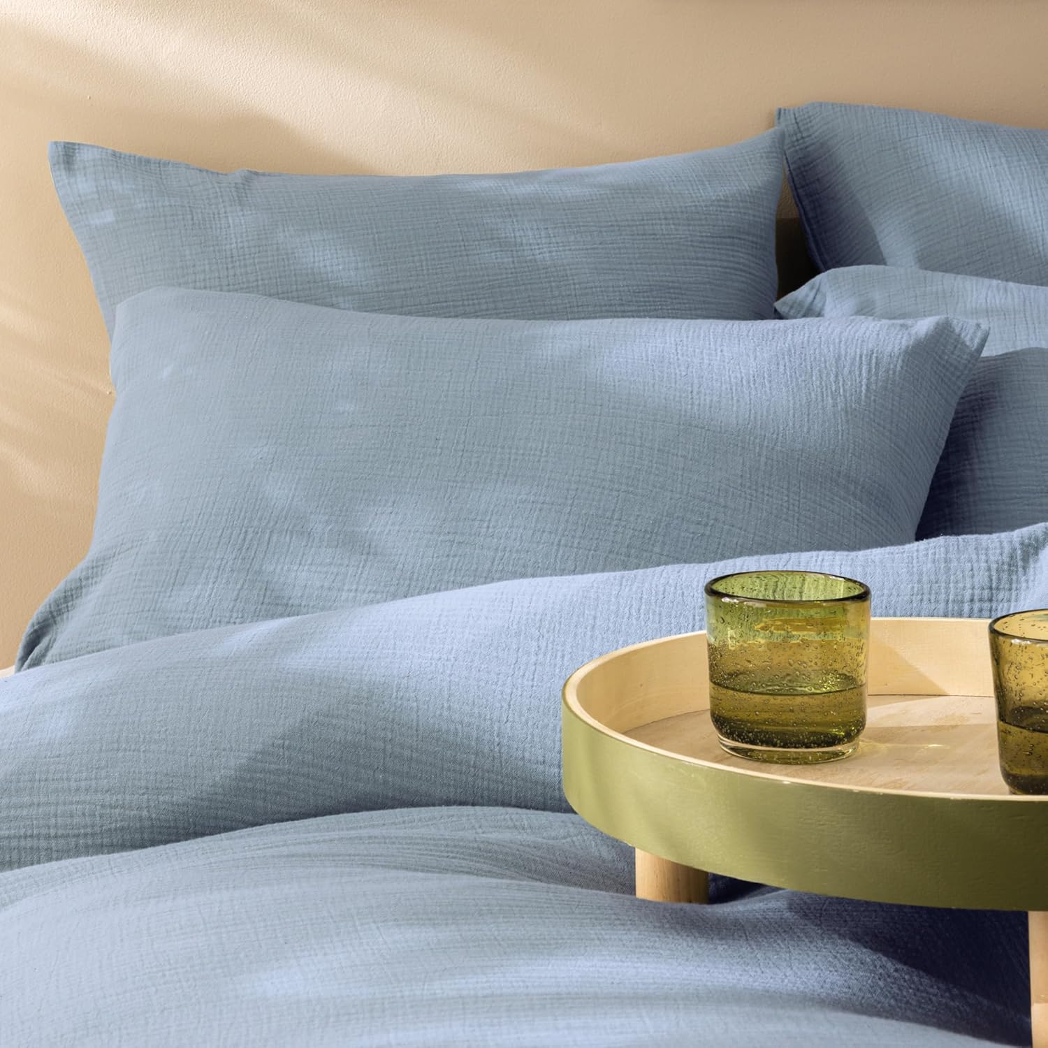 Thumbnail 1 de Housse de Couette Unie Double Gaze de Coton 260x240 cm – Bleu Horizon par MATT & ROSE