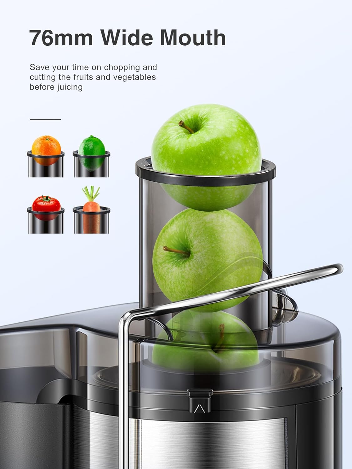 Detalle de Entsafter für Gemüse & Obst mit Zentrifugartechnik: 72 mm Einfüllöffnung, 500 W Motor (BPA-frei)