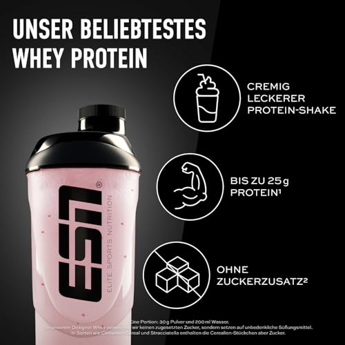 Detalle de ESN Designer Whey Protein Pulver Strawberry, 1 kg – Vielseitiges Molkenprotein aus Deutschland