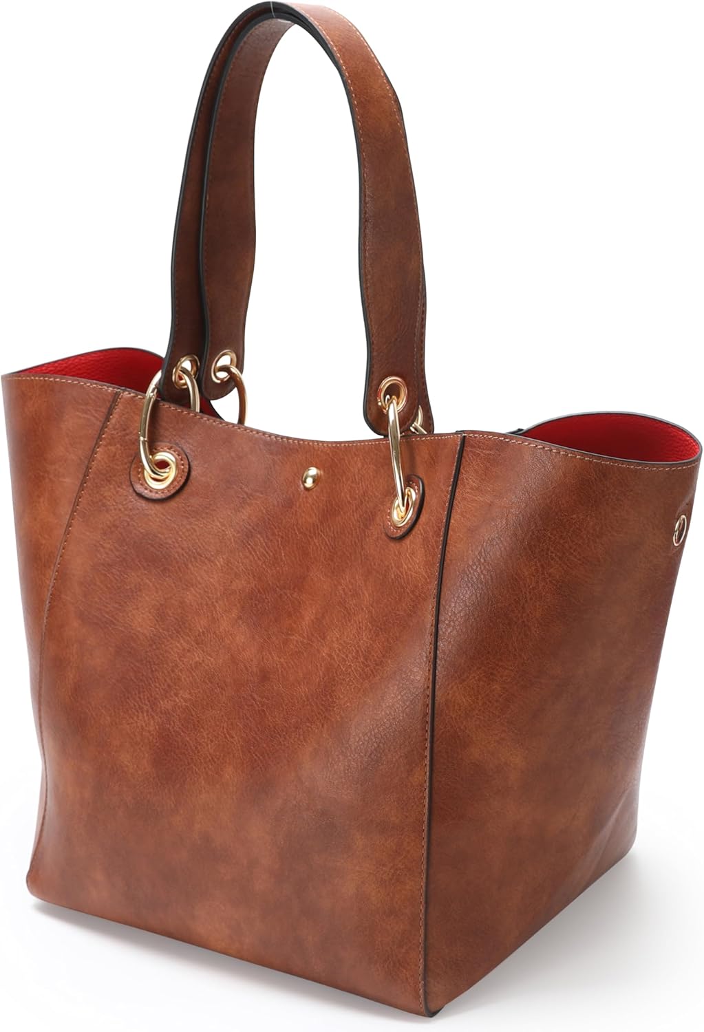Detalle de sqlp Taschen Damen Leder Groß Shopper – PU-Lerntasche mit rotem Innenfutter, 28×21×29 cm, Paris-Design