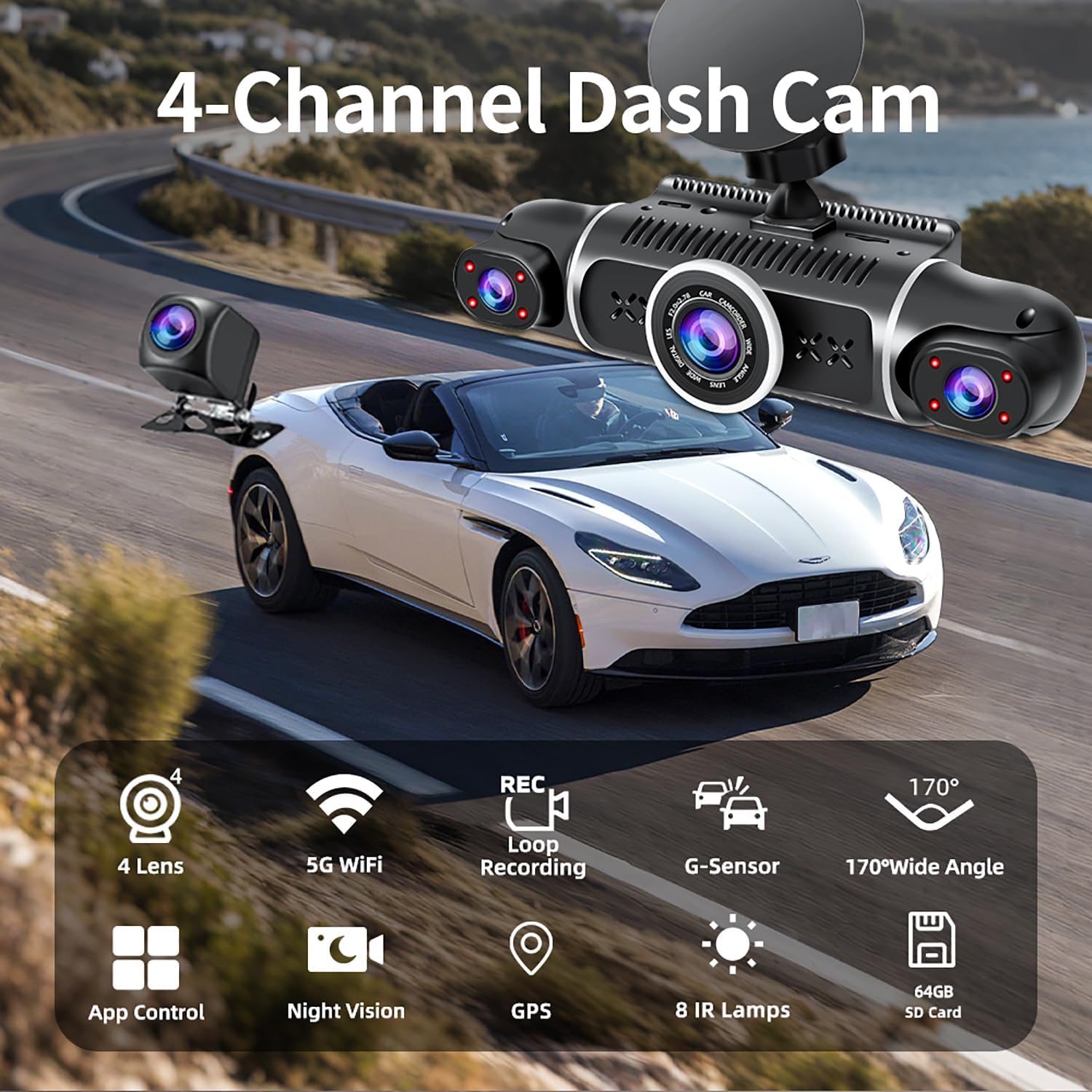 Detalle 2 de 360° Dash Cam 4-Channel 2K+1080P with 64GB