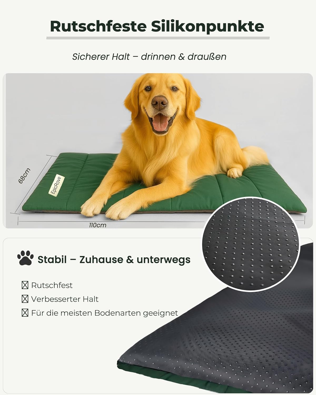 Thumbnail 4 de EpicRove Hundedecke unterwegs wasserdicht – rutschfeste 110 × 68 cm, waschbar, Grün