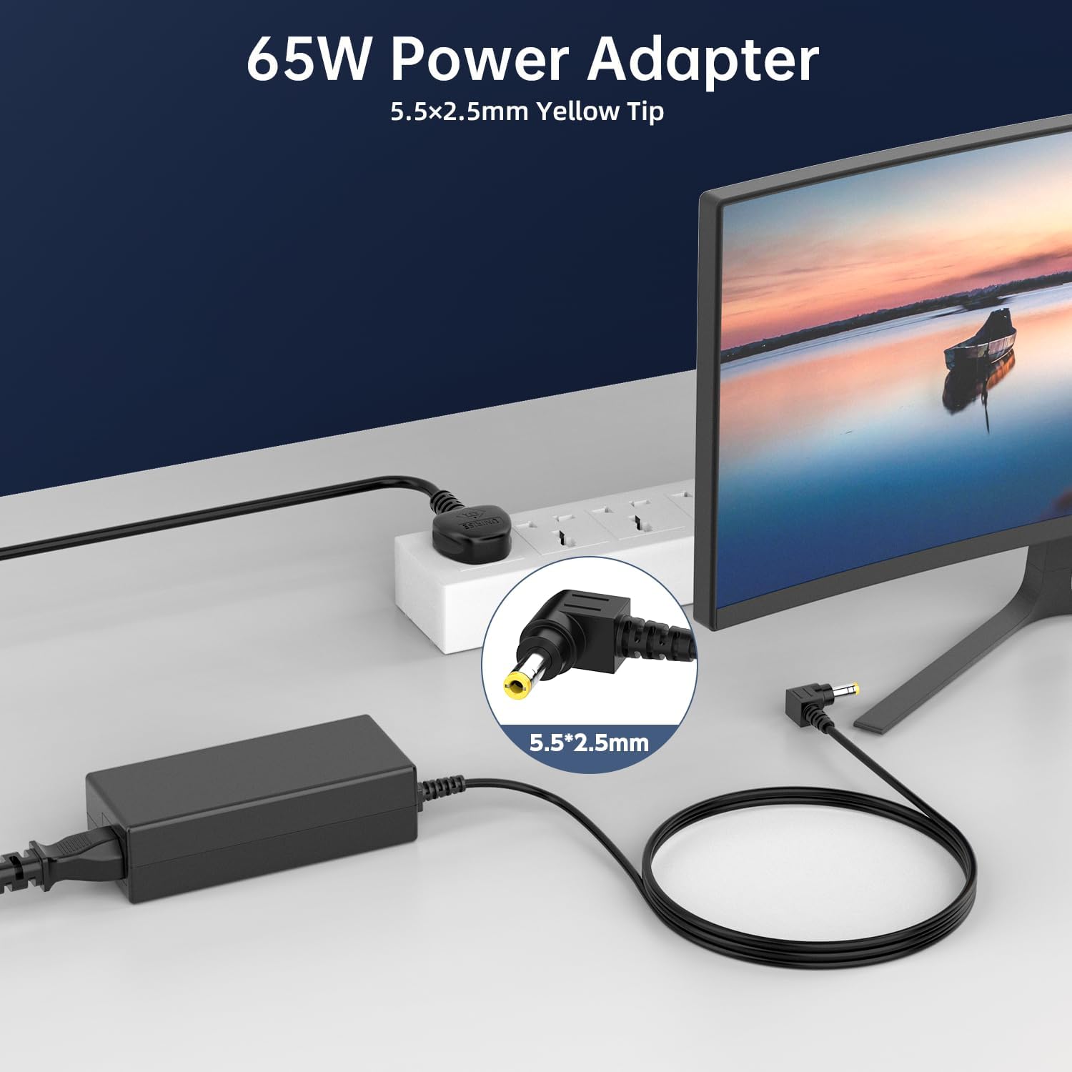 Detalle 2 de Etssembo 65W 19V 3.42A Power Adapter for HP Pavilion monitors (Yellow 5.5x2.5mm right-angle, UK plug)