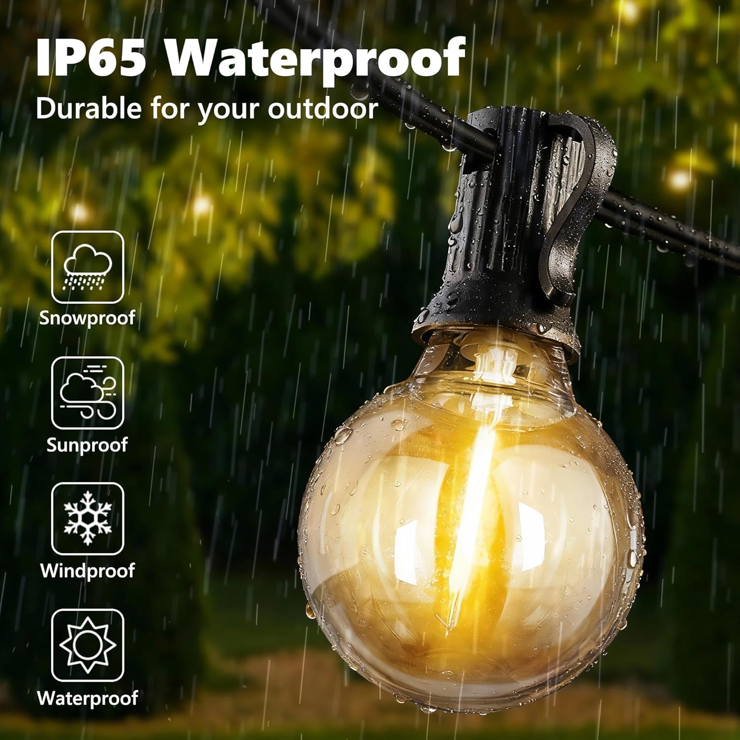 Thumbnail 2 de Joomer LED Lichterkette Außen 20,2 m (27+1 LED G40) – warmweiß, IP65, 3 Modi & Fernbedienung