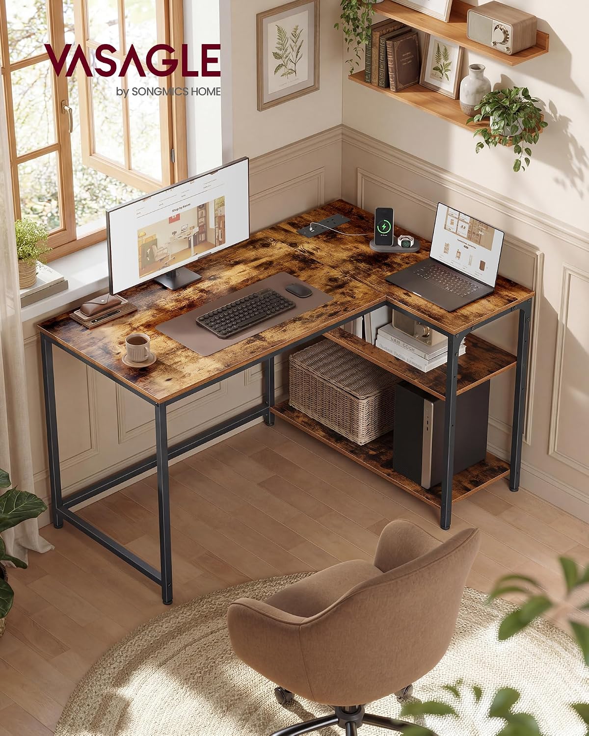 Detalle 2 de VASAGLE L Shaped Corner Desk 110 x 80 cm
